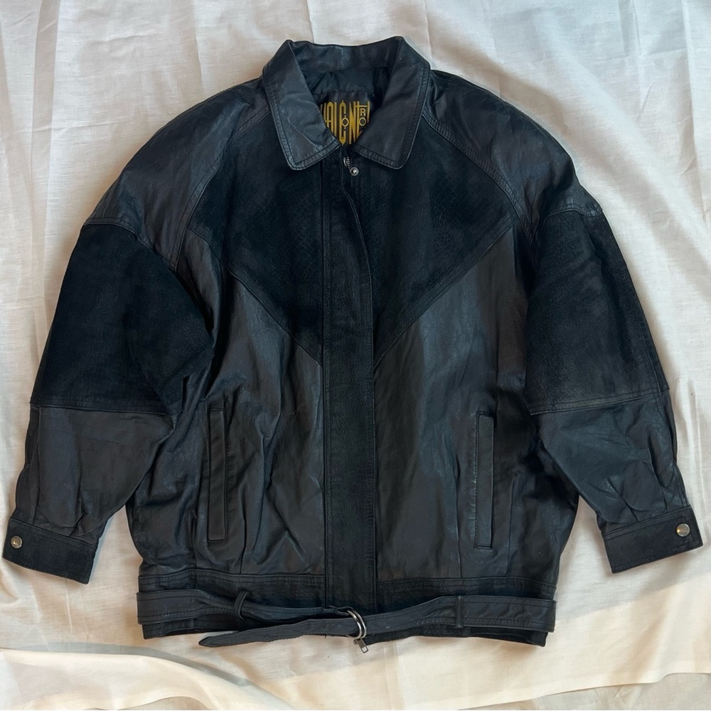 Men's 80s/90s Grunge Black Leather Bomber Jacket